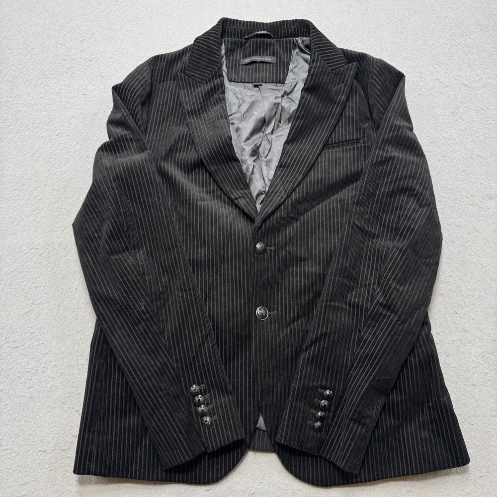Vintage John Varvatos Blazer Men's 42R Black Pinstripe Corduroy Sport Coat USA